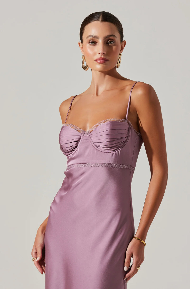 Vestido maxi de satin morado