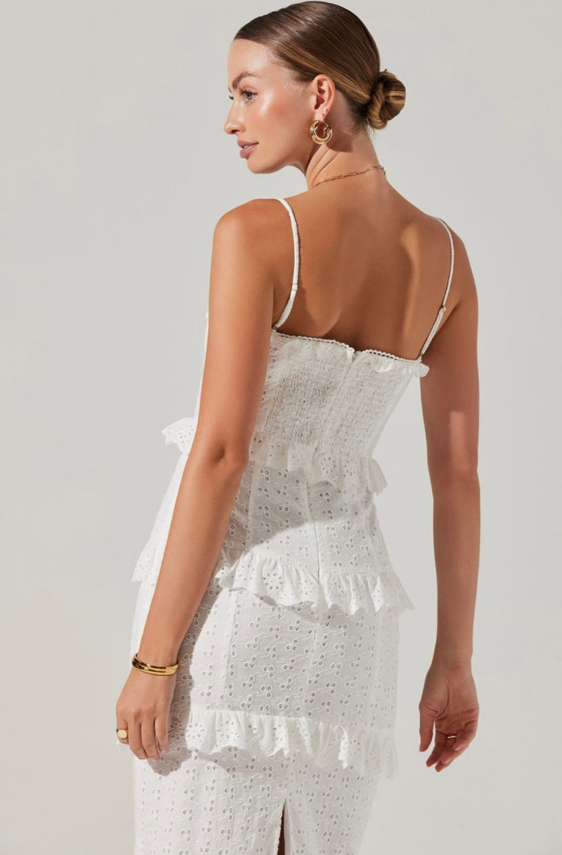 Vestido midi blanco con olanes