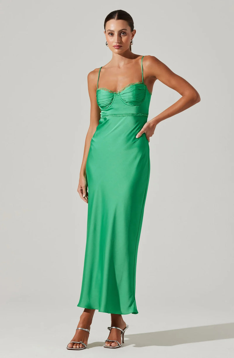 Vestido maxi verde de satin