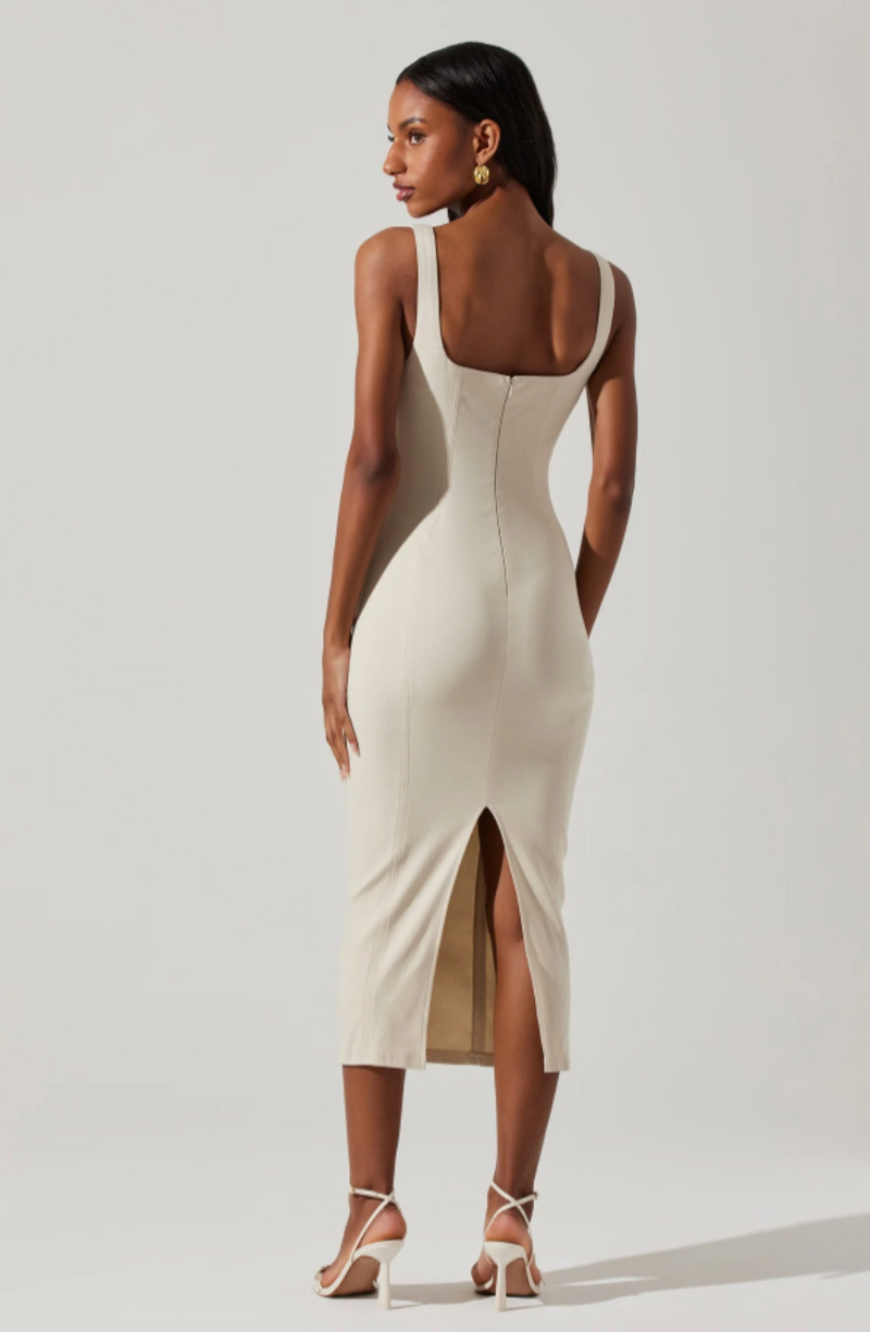 Vestido midi beige - ICONYWEAR