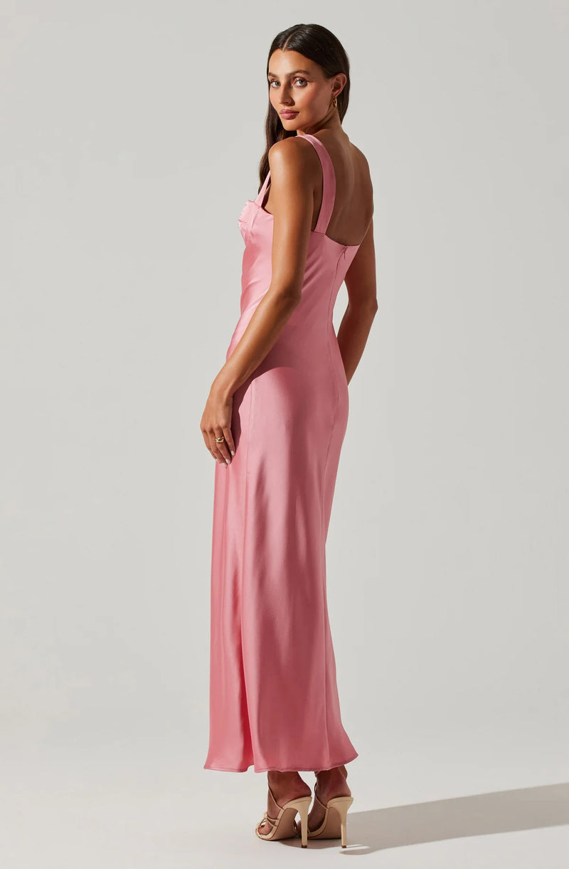 Vestido Maxi de satin color rosa - ICONYWEAR