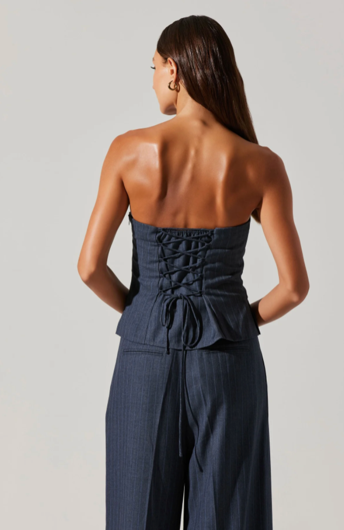 Top strapless azul ajustable por la espalda - ICONYWEAR