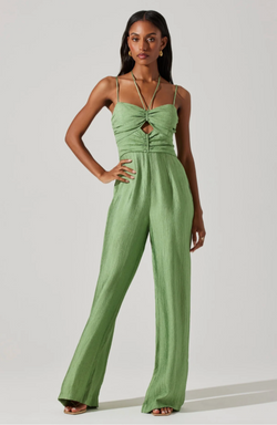 Jumpsuit verde con detalle en escote y tirante halter - ICONYWEAR