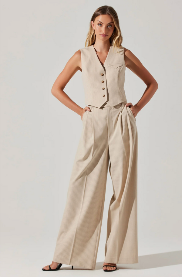 Pants "Wide leg trousers" color taupe con pequeñas lineas - ICONYWEAR