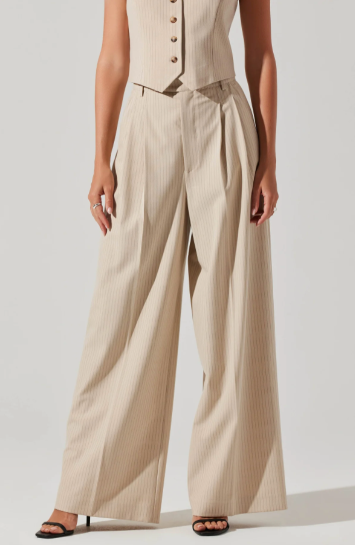 Pants "Wide leg trousers" color taupe con pequeñas lineas - ICONYWEAR