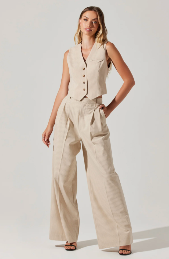 Pants "Wide leg trousers" color taupe con pequeñas lineas - ICONYWEAR