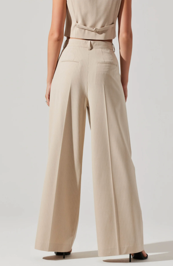 Pants "Wide leg trousers" color taupe con pequeñas lineas - ICONYWEAR