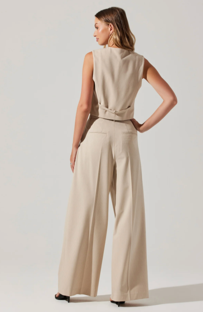 Pants "Wide leg trousers" color taupe con pequeñas lineas - ICONYWEAR