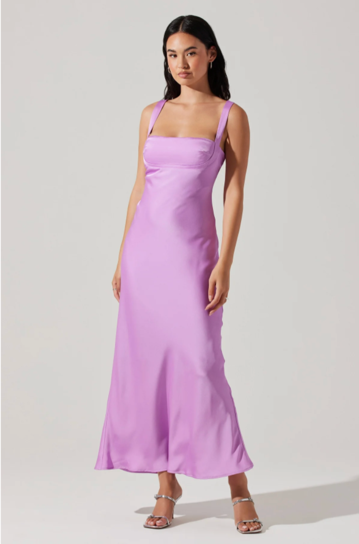 Vestido maxi de satin color lila - ICONYWEAR