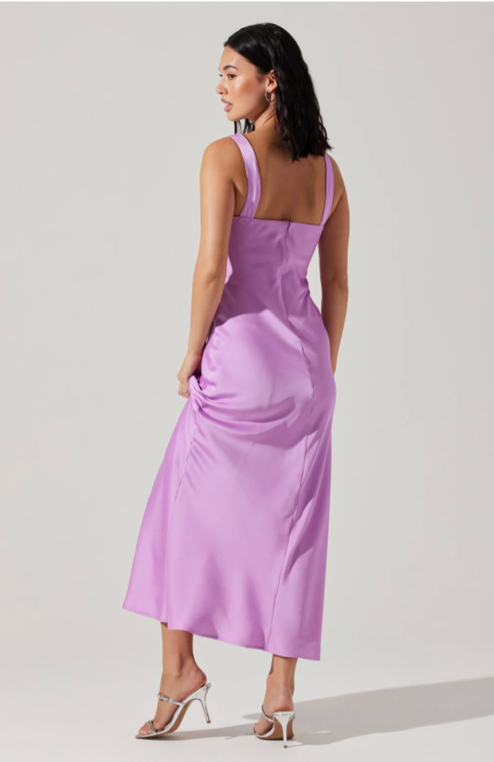 Vestido maxi de satin color lila - ICONYWEAR