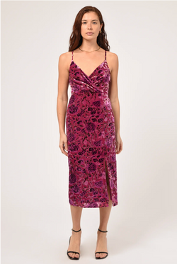 Vestido velvet mini con print de flores rosa fuerte - ICONYWEAR