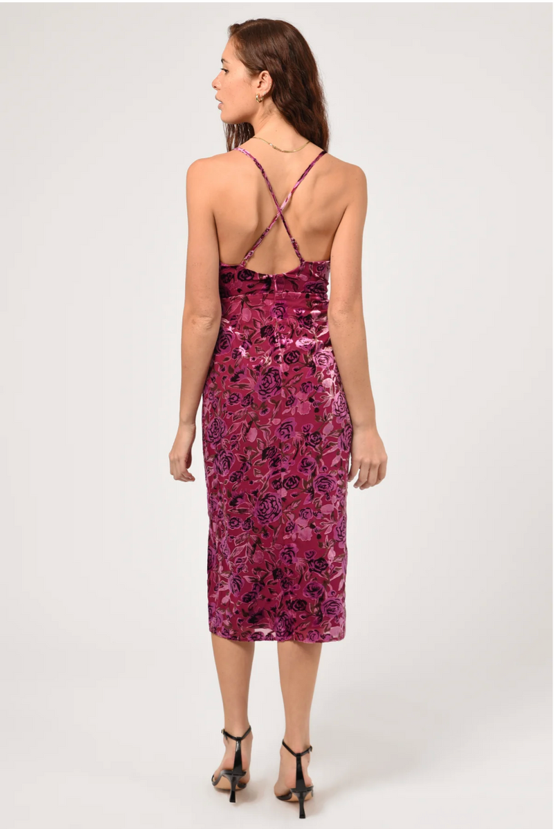 Vestido velvet mini con print de flores rosa fuerte - ICONYWEAR