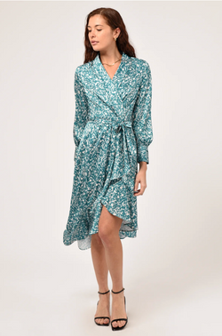 Vestido -wrap- midi con print verde/blanco - ICONYWEAR