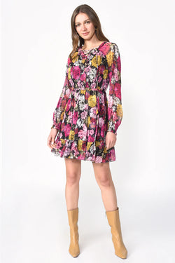 Vestido floral corto manga larga - ICONYWEAR