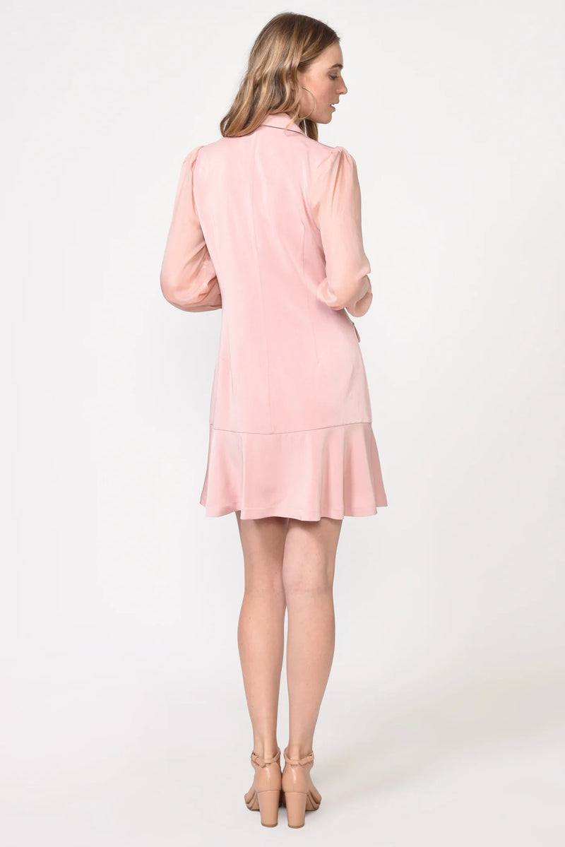 Vestido Estilo blazer de manga larga color rosa palo - ICONYWEAR