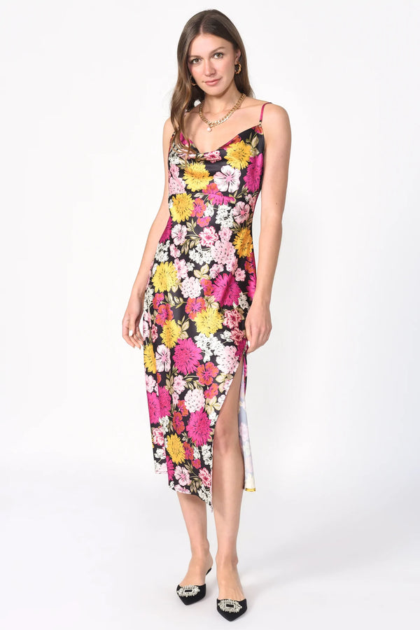 Vestido floral midi de seda - ICONYWEAR