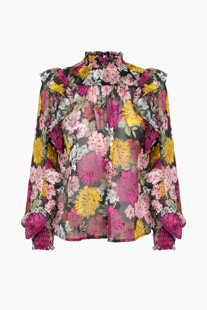 Blusa floral de manga larga con fondo negro - ICONYWEAR