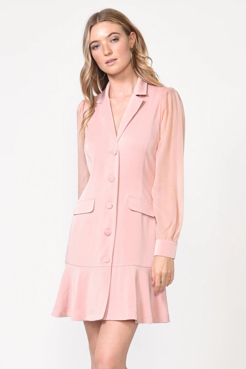 Vestido Estilo blazer de manga larga color rosa palo - ICONYWEAR