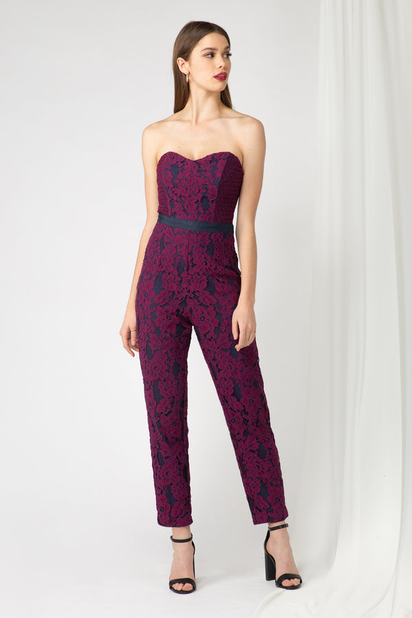 Jumpsuit vino con negro y escote de corazon - ICONYWEAR