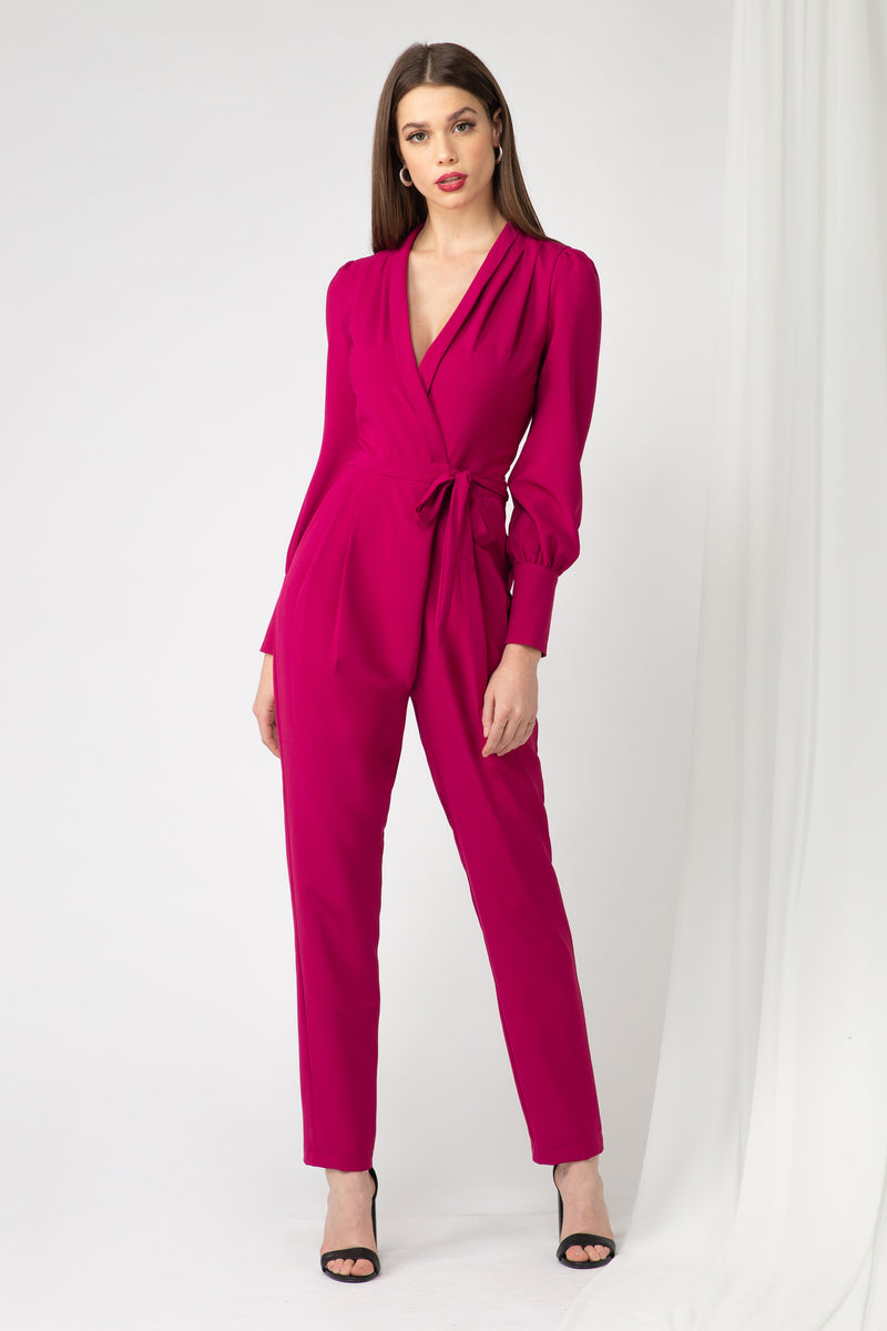 Jumpsuit de manga larga en color rosa fuerte - ICONYWEAR