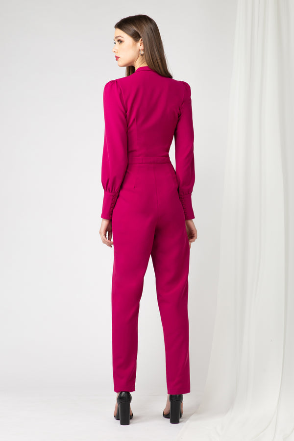 Jumpsuit de manga larga en color rosa fuerte - ICONYWEAR