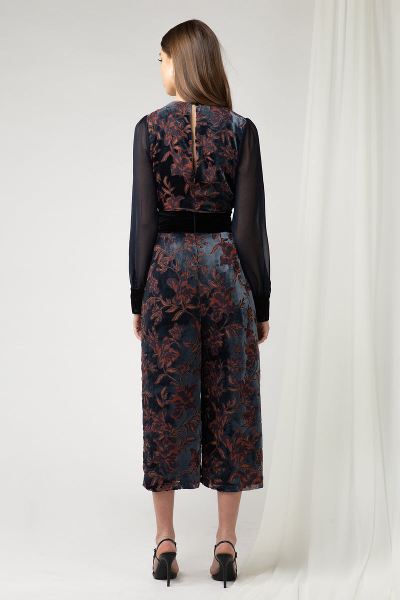 Jumpsuit velvet con estampado floral - ICONYWEAR