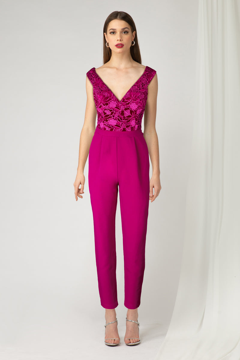 Jumpsuit con bordado color rosa fuerte - ICONYWEAR