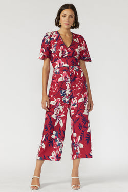 Jumpsuit rojo con estampado de flores - ICONYWEAR