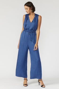 Jumpsuit azul con moño en la cintura - ICONYWEAR