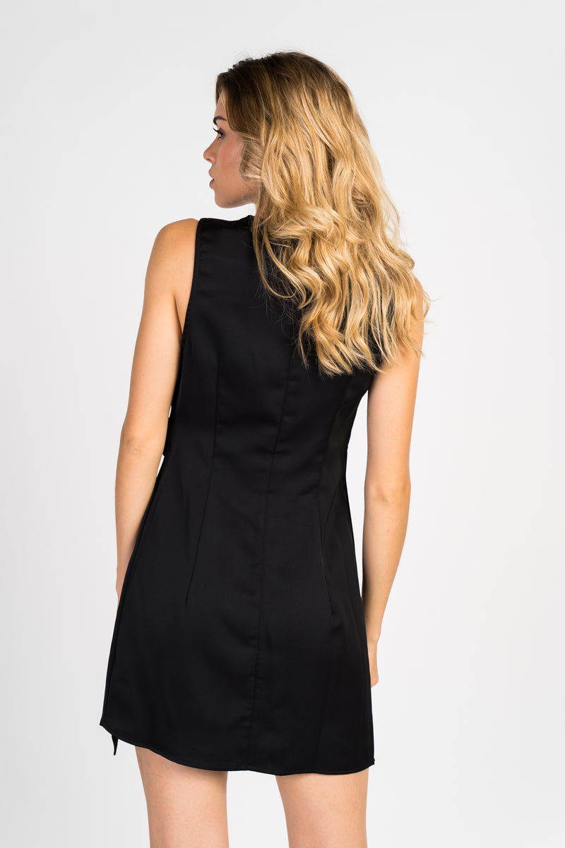 Vestido negro de satin - ICONYWEAR