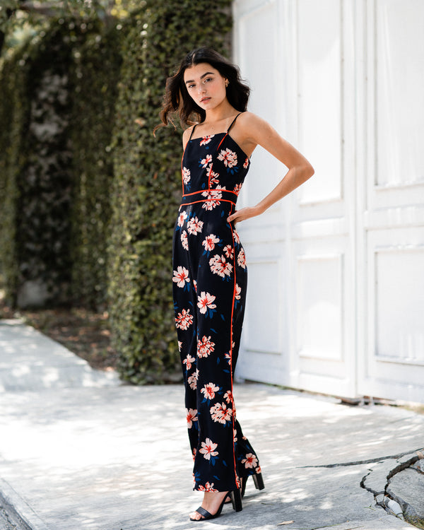 Jumpsuit azul marino con estampado floral - ICONYWEAR