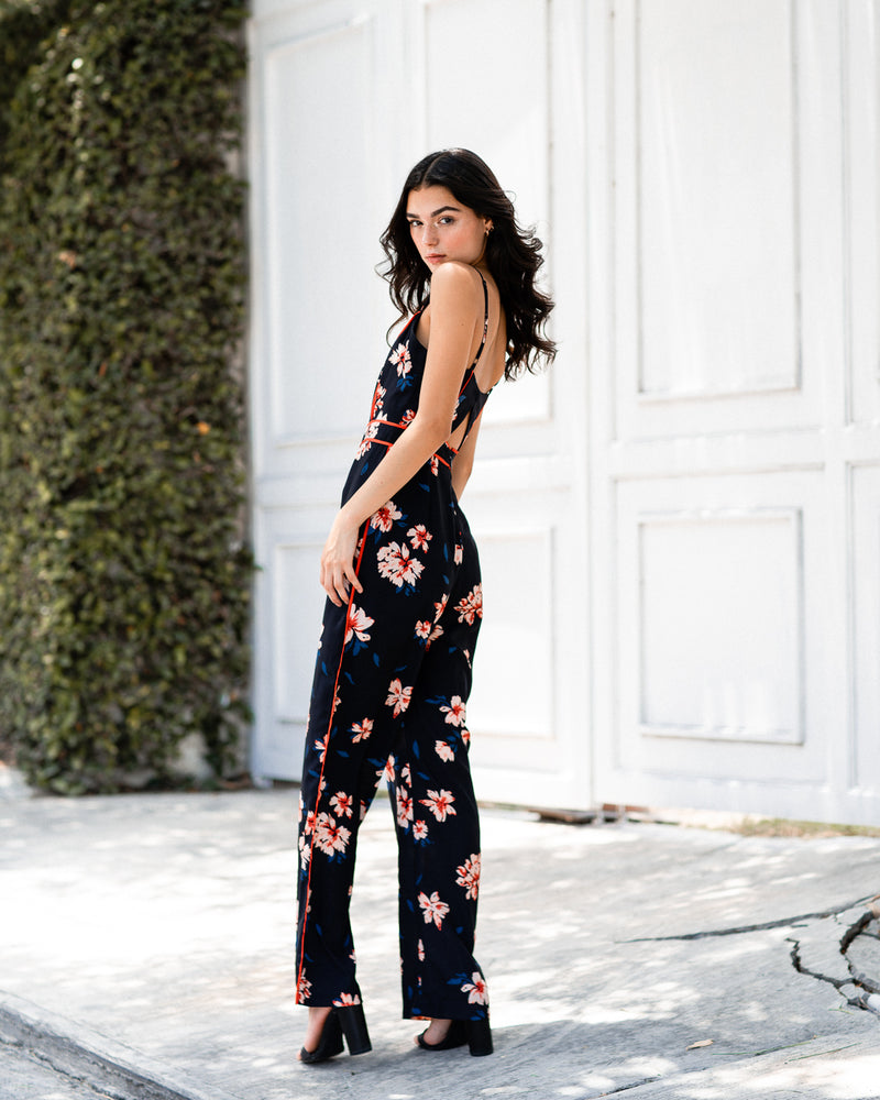 Jumpsuit azul marino con estampado floral - ICONYWEAR