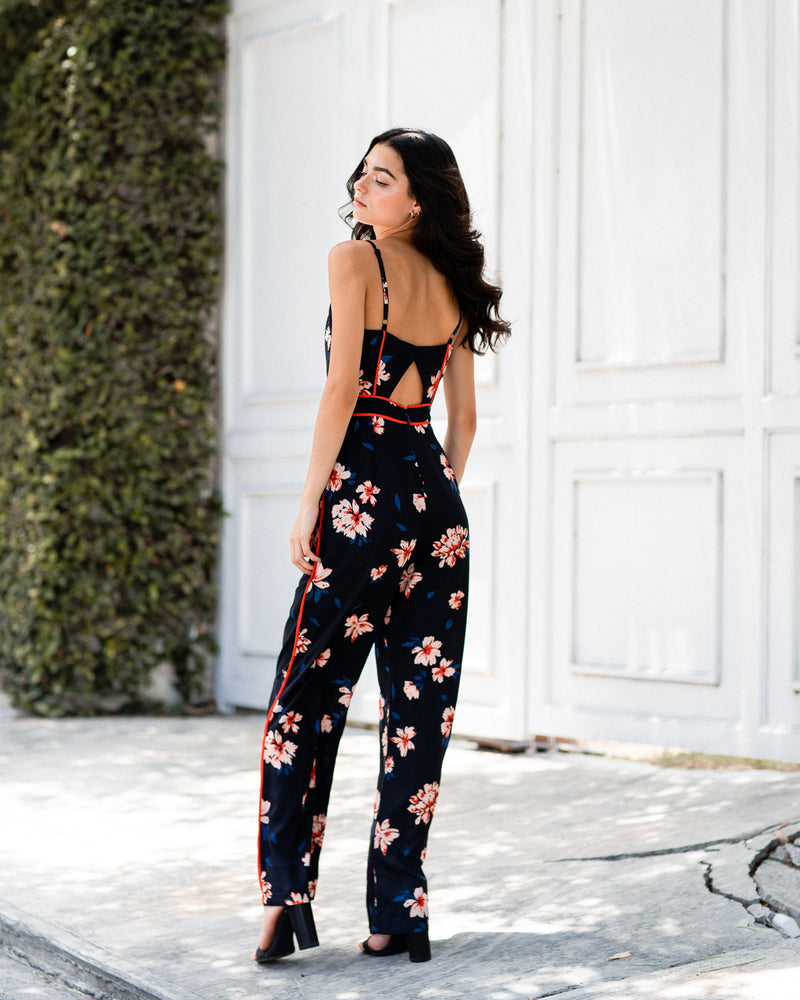 Jumpsuit azul marino con estampado floral - ICONYWEAR