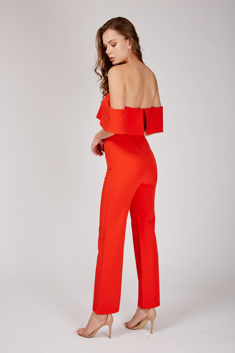 Jumpsuit rojo con hombros descubiertos - ICONYWEAR