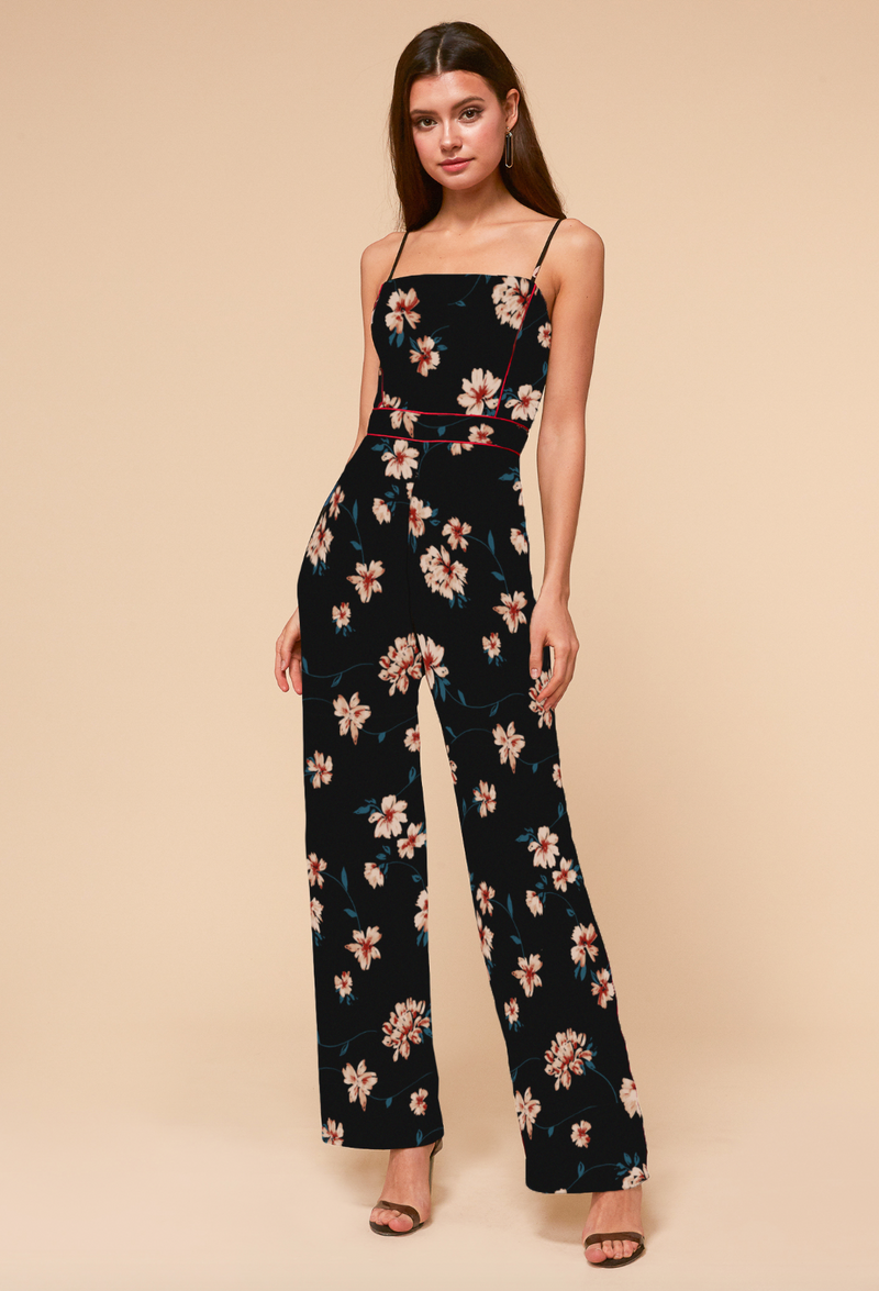 Jumpsuit azul marino con estampado floral - ICONYWEAR